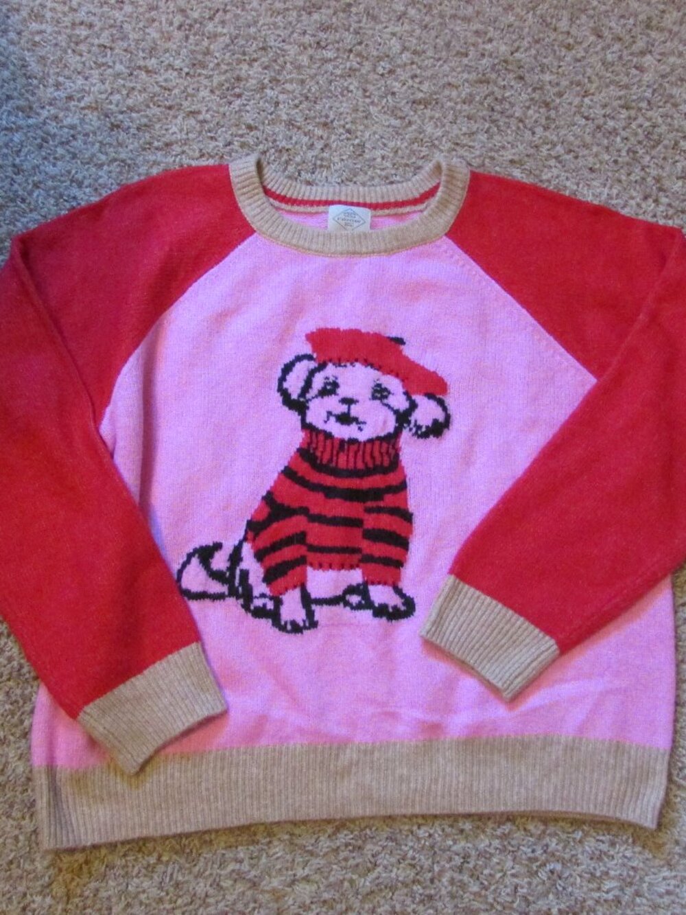 NWT St John's Bay XXL French Dog Sweater Pink Red Eclectic Preppy Soft